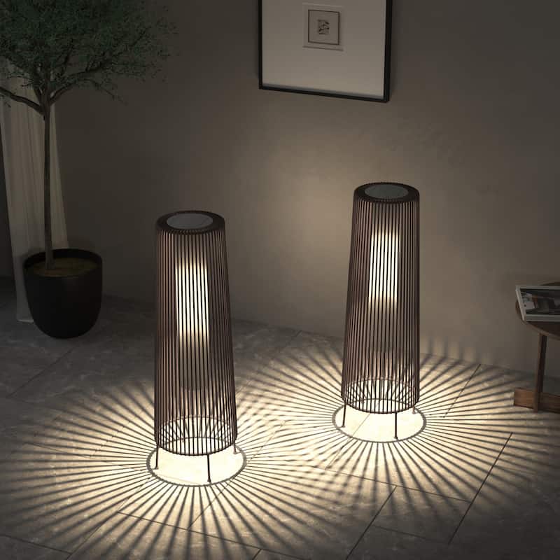 2 Pack Outdoor Solar Light Floor Lamps - 8.6"x8.6"x26.7" - Light Brown-2Pack