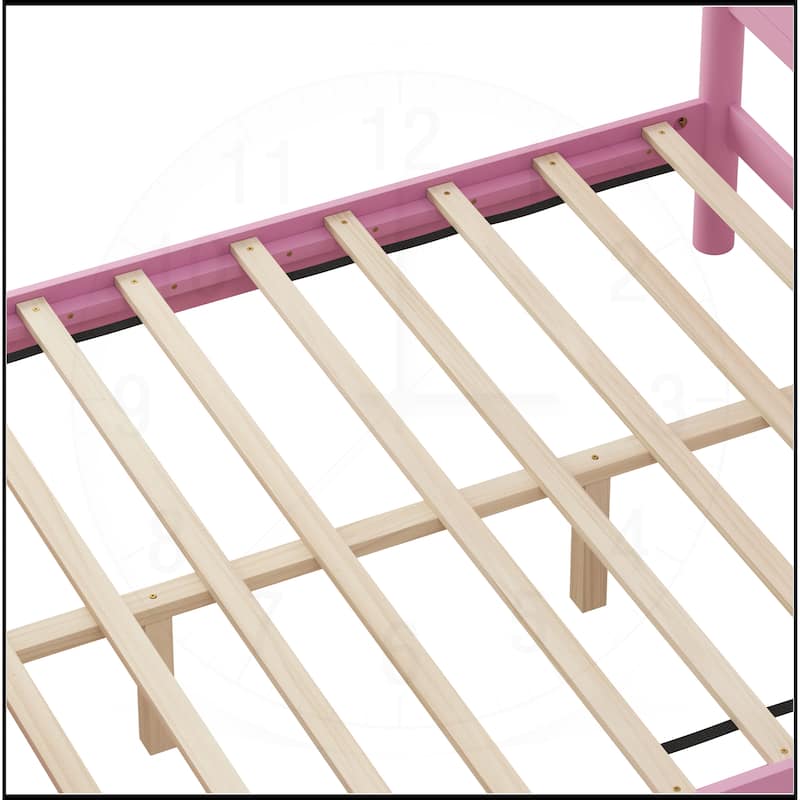 Wood Platform Bed Frame with Headboard and Wooden Slat Support