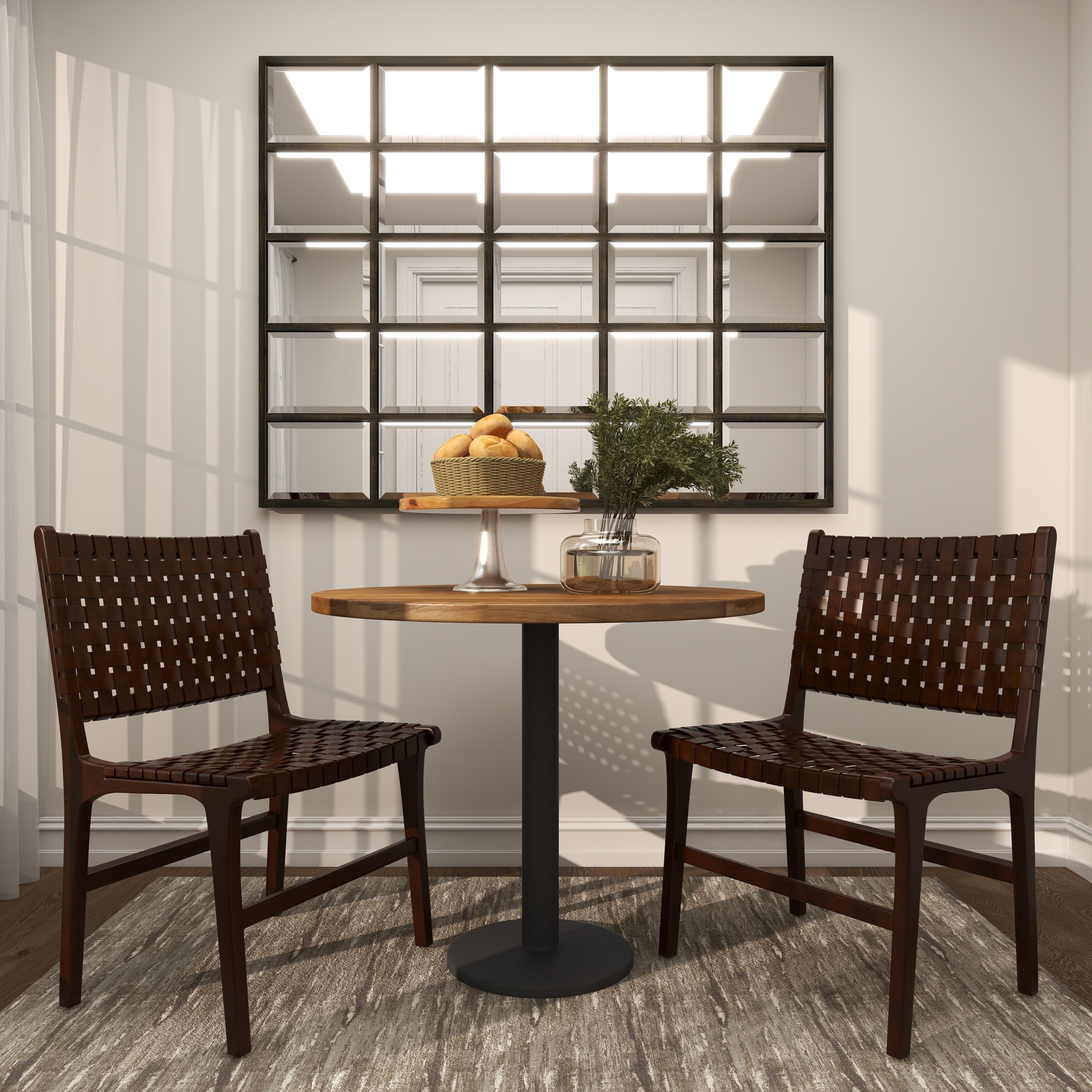 Leather Handmade Woven Dining Chair with Teak Wood Frame - Brown