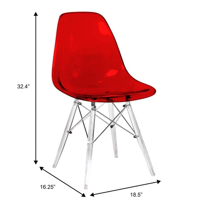 Dover Modern Acrylic Accent Side Chair with Eiffel-Style Legs for Dining Room, Kitchen, Office, or Indoor/Outdoor Seating