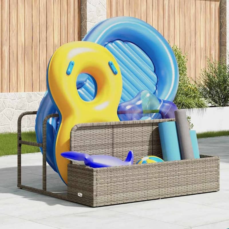vidaXL Poolside Float Storage Beige/Black/Grey PE Rattan - 39.4 x 43.3 x 22.4