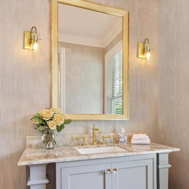 Liniya Modern Brass Gold 1-light Wall Sconces Horn Seeded Glass Dimmable for Bathroom - Brass Gold - L 5.5" x W 6.7" x H 10"