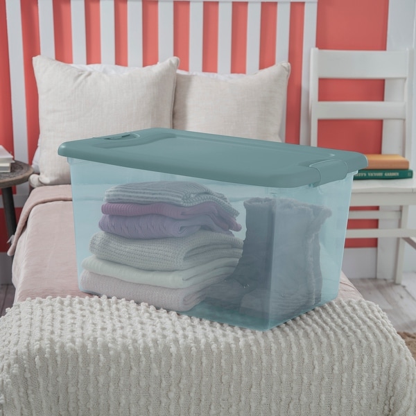 64 Qt. Latching Box Plastic, Blush Pink Tint, Set of 6 - Bed Bath