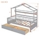 preview thumbnail 4 of 7, Grey Pinewood House Bed with Roof, 2 Drawers, and Shelf, Full-Length Guardrails
