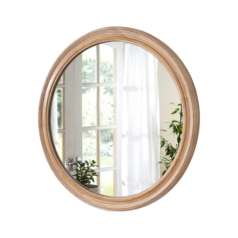 27.5 Inches Round Wall Mirror For Bathroom Vanity, Wooden Farmhouse Circle Mirrors,Whitewash Edge Decorative Mirror - N/A