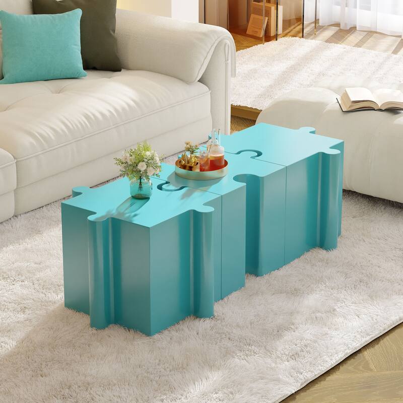 Christopher Knight Home - Joli Puzzle Art Modern 3-Piece Modular Outdoor Side Table Set with Interlocking Design - Light Blue