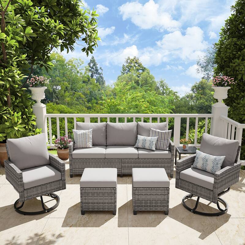6-Piece Wicker Patio Conversation Set with Swivel Chairs