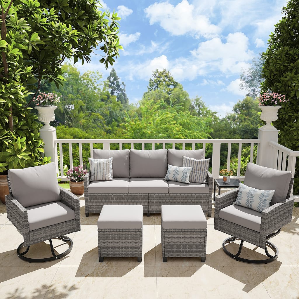 6-Piece Wicker Patio Conversation Set with Swivel Chairs