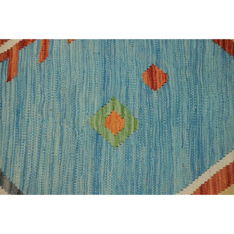 Hand Woven Oriental 100% Wool Carpet Southwestern Tribal Navy Blue & Blues Kilim Area Rug - 9' 6'' X 6' 6''