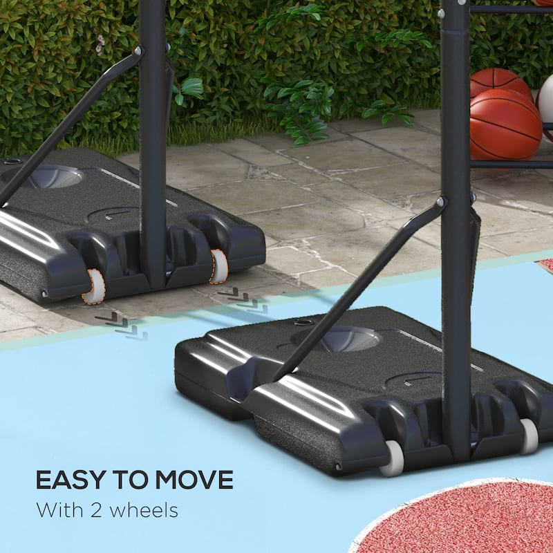 Black Adjustable Portable Basketball Hoop Stand with Shatterproof Backboard and Fillable Base - 29.5" H x 43.3" W x 2" D