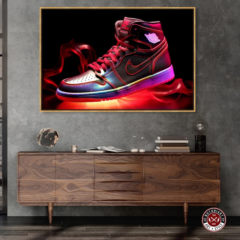 Notoriart Flaming Hot Sneaker Ii Framed Sneaker 1 Piece Canvas Wall Art