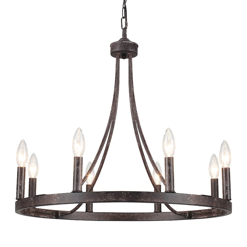 8-Light W23.6" x H82.67" Vintage Rustic Wagon Wheel Chandelier for Living Room