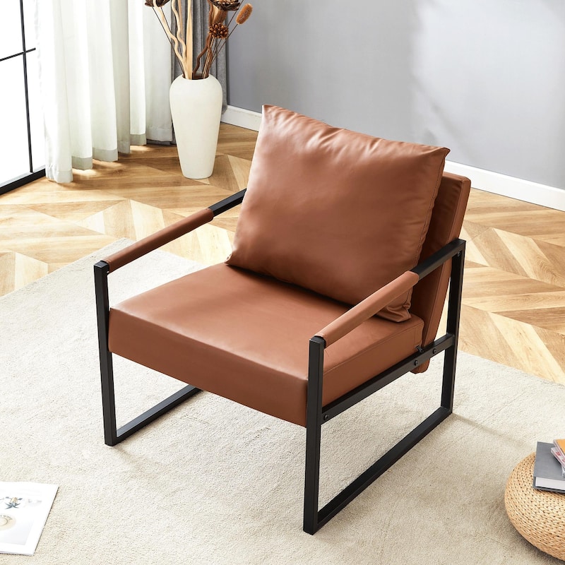 Set of 1 Classic PU Leather and Metal Frame Sofa -Ergonomically designed, a perfect blend of modern and industrial styles