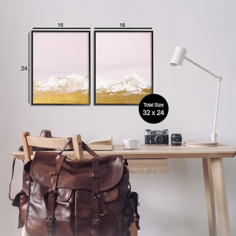 Stupell Snow Tipped Mountains on Pink Framed Giclee Art Design By Gemma Bardot (Set of 2)