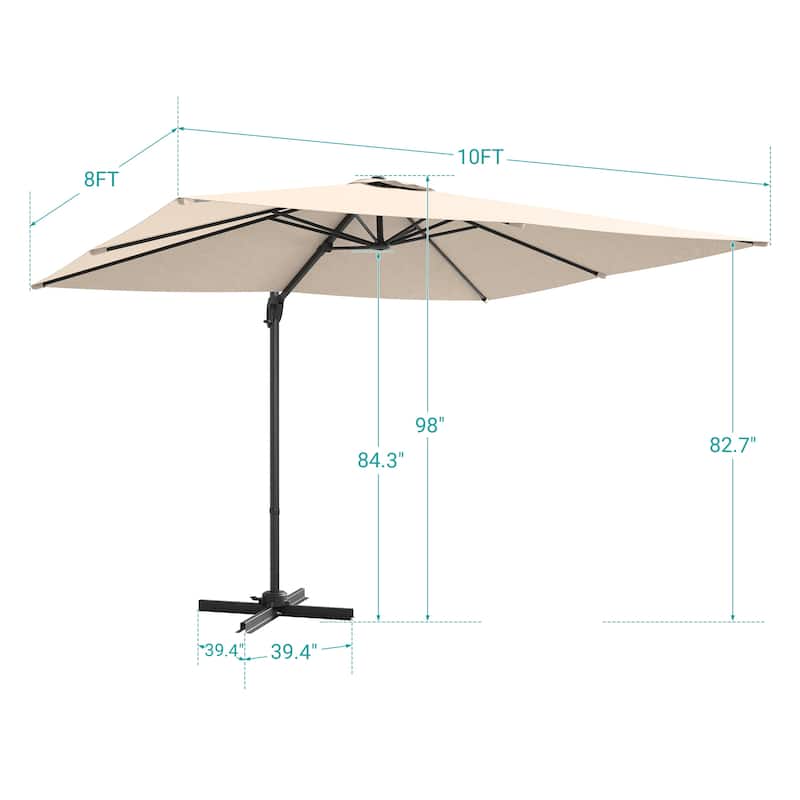 BONOSUKI 10x8FT Cantilever Patio Umbrella, Ultimate Outdoor Comfort with 360° Rotation and Canopy Angle Adjustment