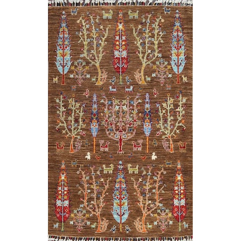 Floral Animal Pictorial Ziegler Oriental Area Rug Handmade Wool Carpet - 3'4" x 4'11"