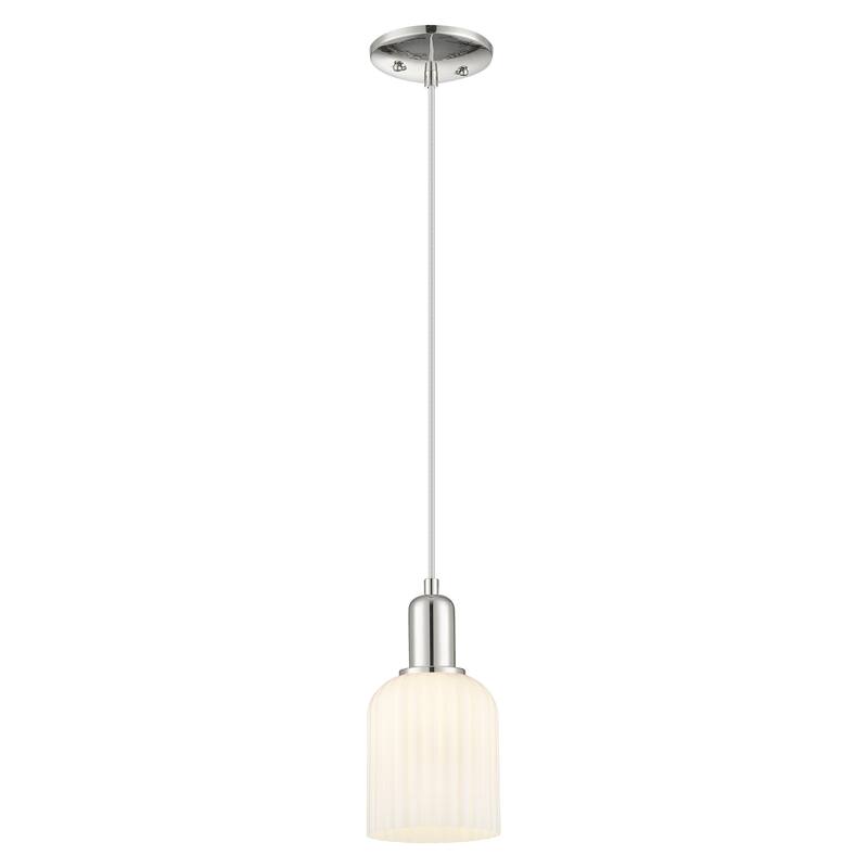 Innovations Lighting Downtown Urban - Bridal Veil - 1 Light 5" Cord Hung Mini Pendant - Polished Nickel/Gloss White Shade