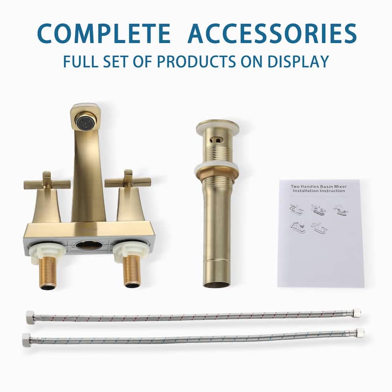 2-Handle Bathroom Sink Faucet Cross handle with Pop-up Drain