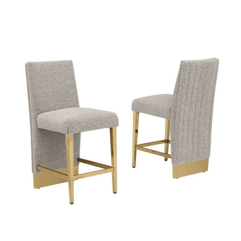Best Quality Furniture Pleated Gold Chrome Nailhead Trim Barstool Chair - N/A