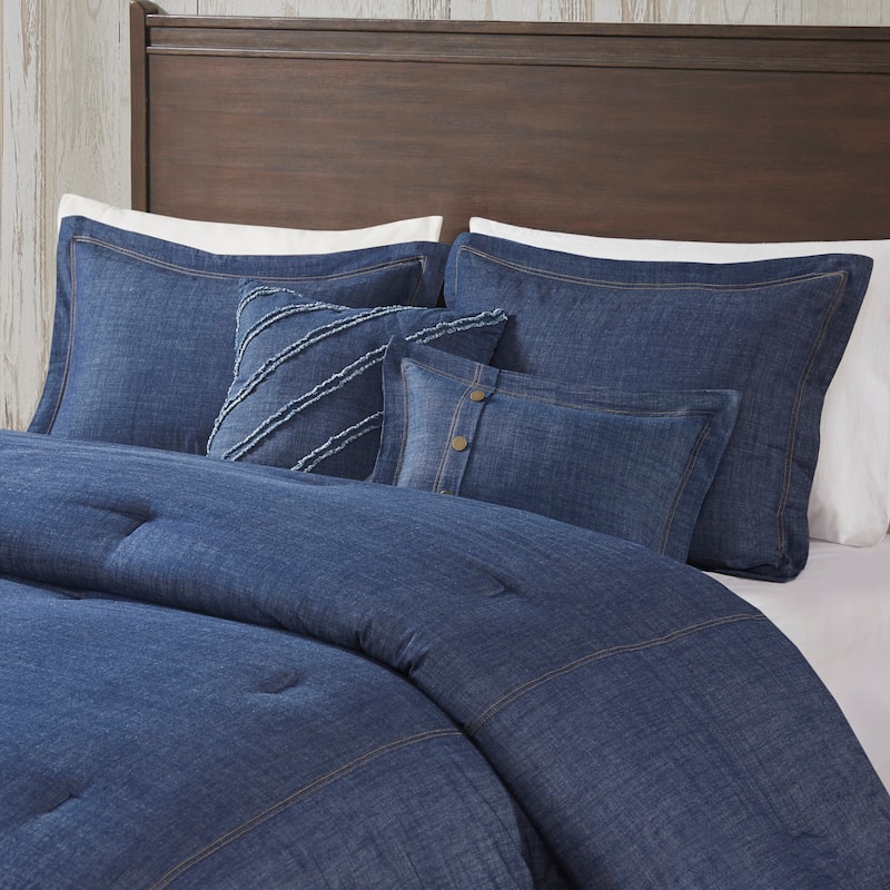 Woolrich Perry Blue Oversized and Overfilled Denim Comforter Set On
