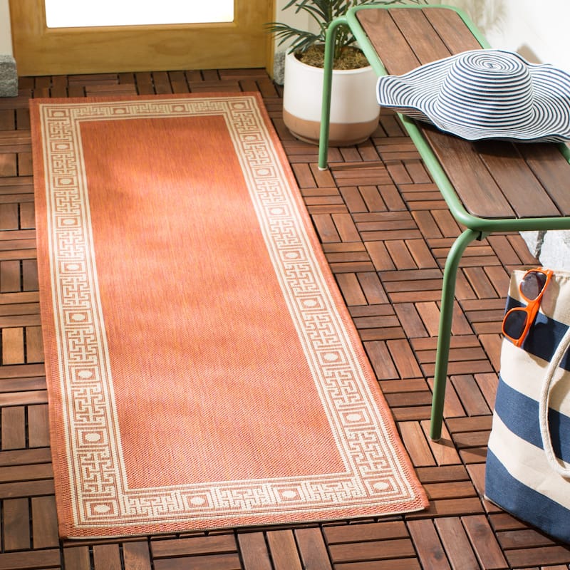SAFAVIEH Courtyard Alix Indoor/ Outdoor Waterproof Patio Backyard Rug - 2'3" x 6'7" Runner - Rust/Sand