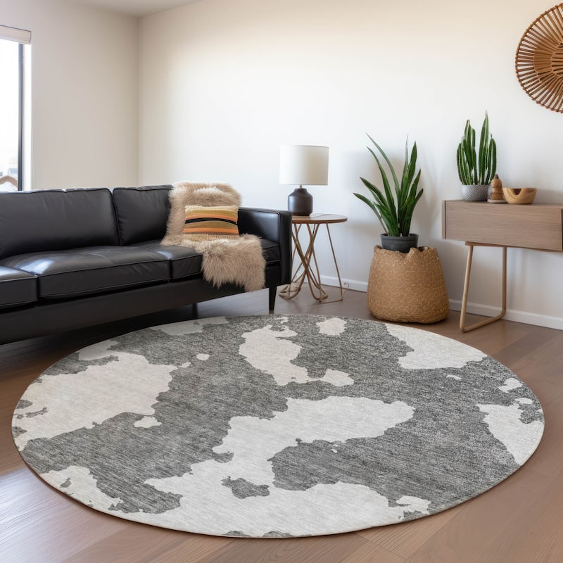 Machine Washable Indoor/ Outdoor Contemporary Abstract Chantille Rug