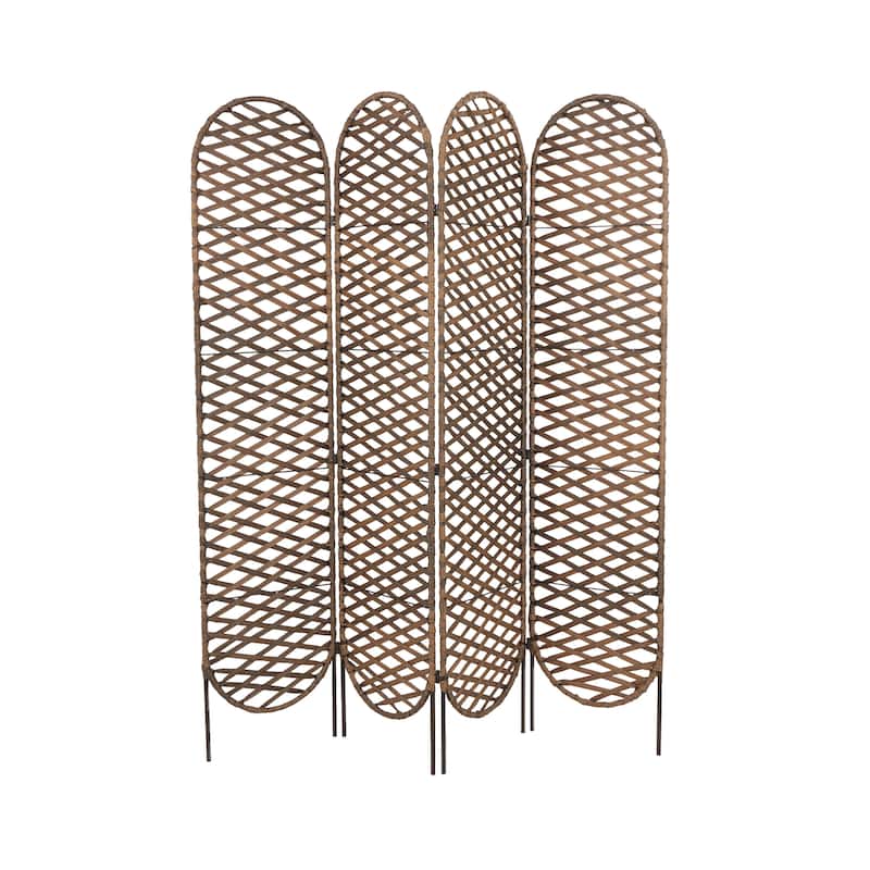 Metal Geometric Handmade Foldable Freestanding Woven Room Divider Screen with 4 Oval Shaped Panels - Copper - Roche River Decor - Copper