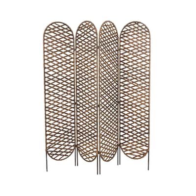 Metal Geometric Handmade Foldable Freestanding Woven Room Divider Screen with 4 Oval Shaped Panels - Copper - Roche River Decor