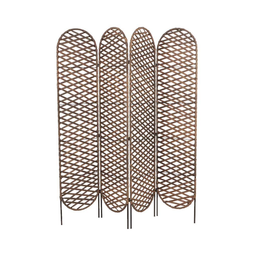 Metal Geometric Handmade Foldable Freestanding Woven Room Divider Screen with 4 Oval Shaped Panels - Copper - Roche River Decor