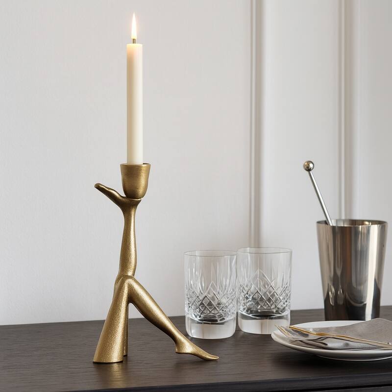 Metal Bent Legs Modern Taper Candle Holder - Gold