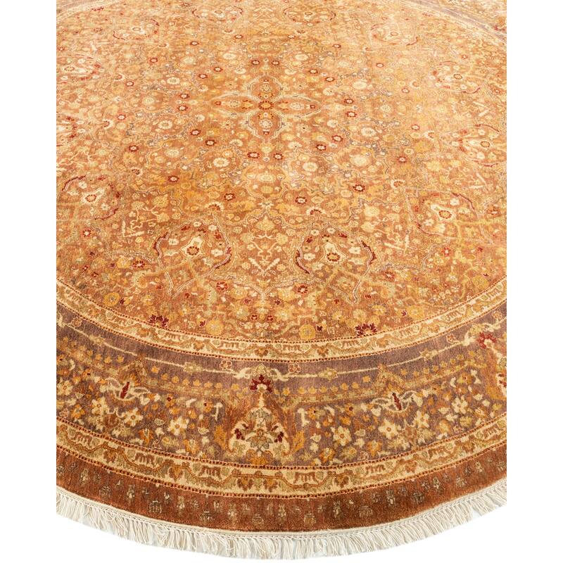 Overton Hand Knotted Wool Vintage Inspired Traditional Mogul Yellow Round Area Rug - 8' 1" x 8' 1"