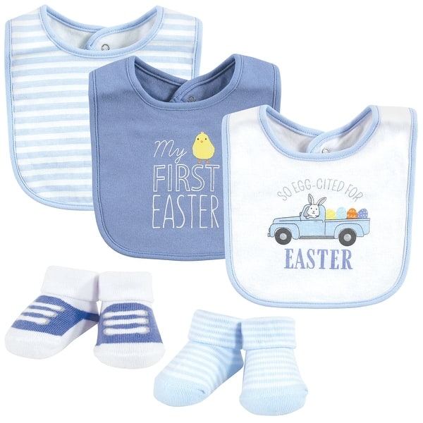 slide 1 of 1, Hudson Baby Infant Boy Cotton Bib and Sock Set, Easter Truck, 0-9 Months - Easter Truck - One Size One Size - Easter Truck