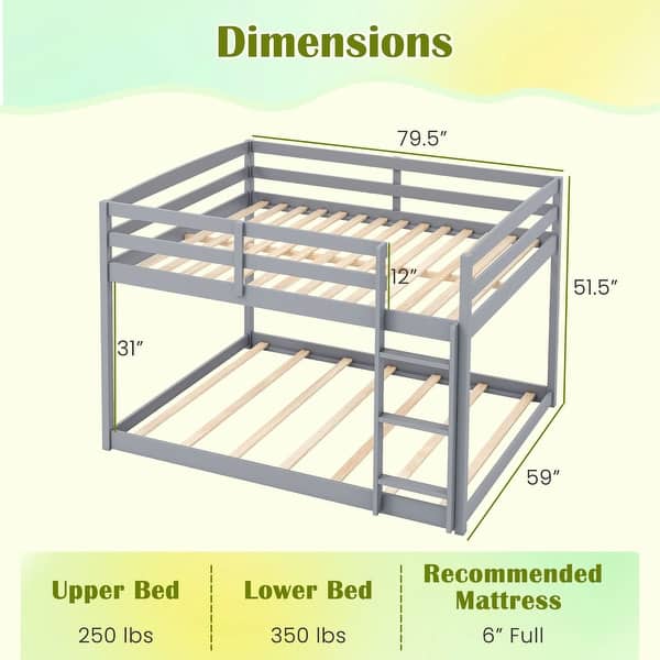 dimension image slide 1 of 2, Costway Full Over Full Bunk Bed with Full-length Guardrails &