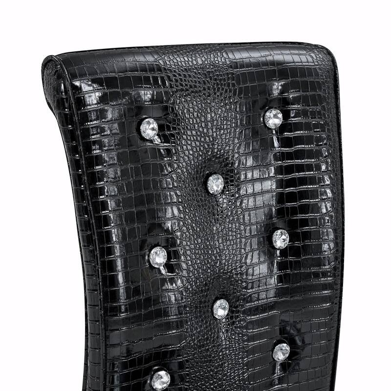 Set of 2 Retro Alligator Skin Upholstered Dining Chairs with Crystal Buckle Design & Faux Leather