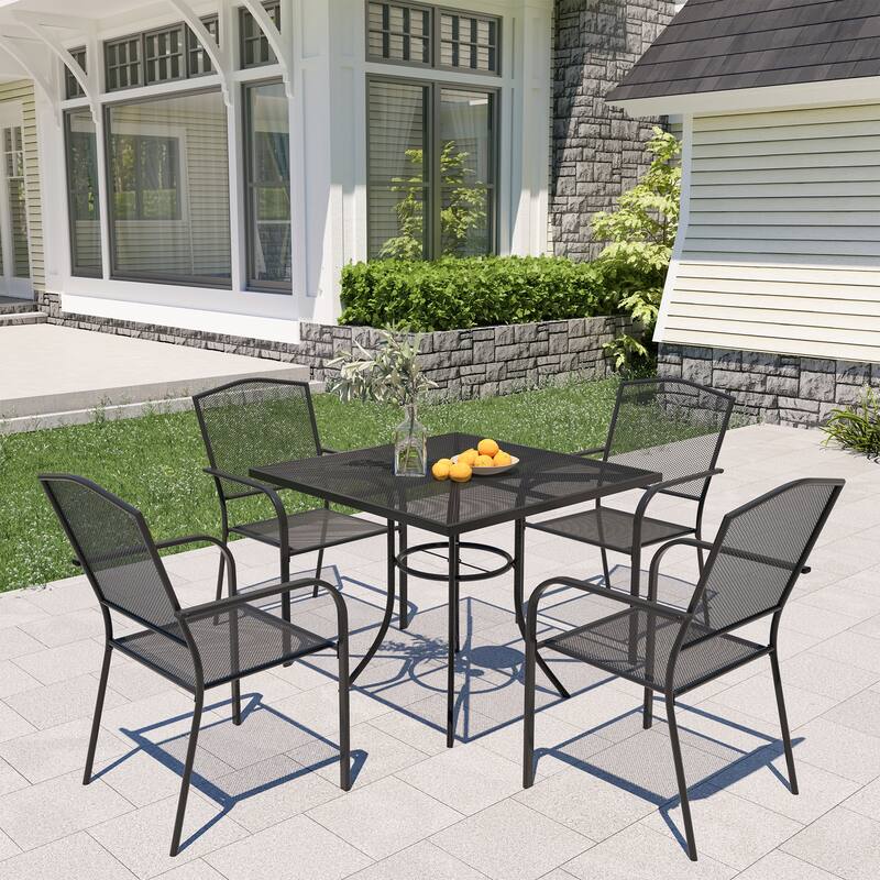 5PCS Patio Dining Set with Steel Table and Mesh Chairs