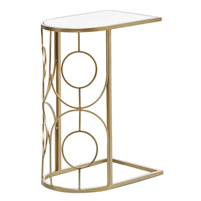 Metal Geometric Accent Table with Mirrored Glass Top - Gold - Roche River Decor - 19"W x 12"L x 24"H