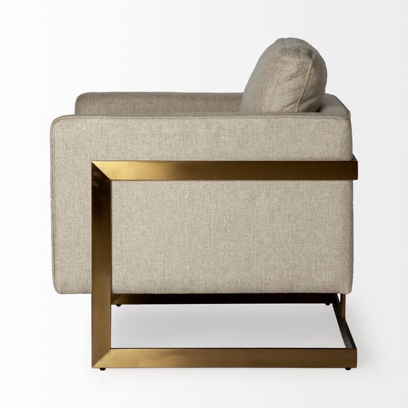 Rupert Cream Poly-Linen Seat w/ Gold Stainless Steel Frame Accent Chair