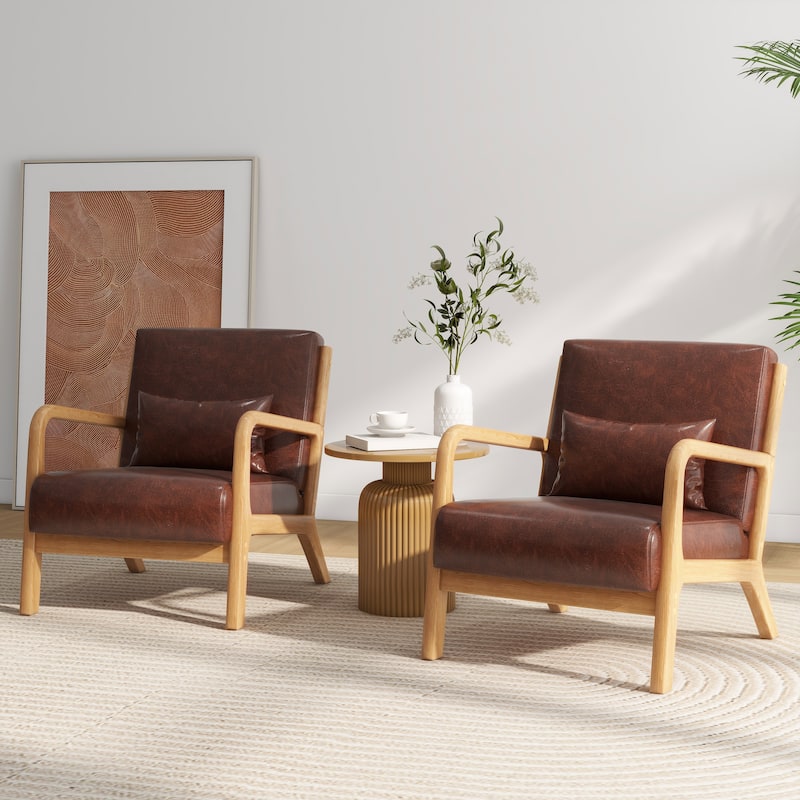 2 Set Mid Century ModernUpholstered Accent Chairs Armchair with Pillow