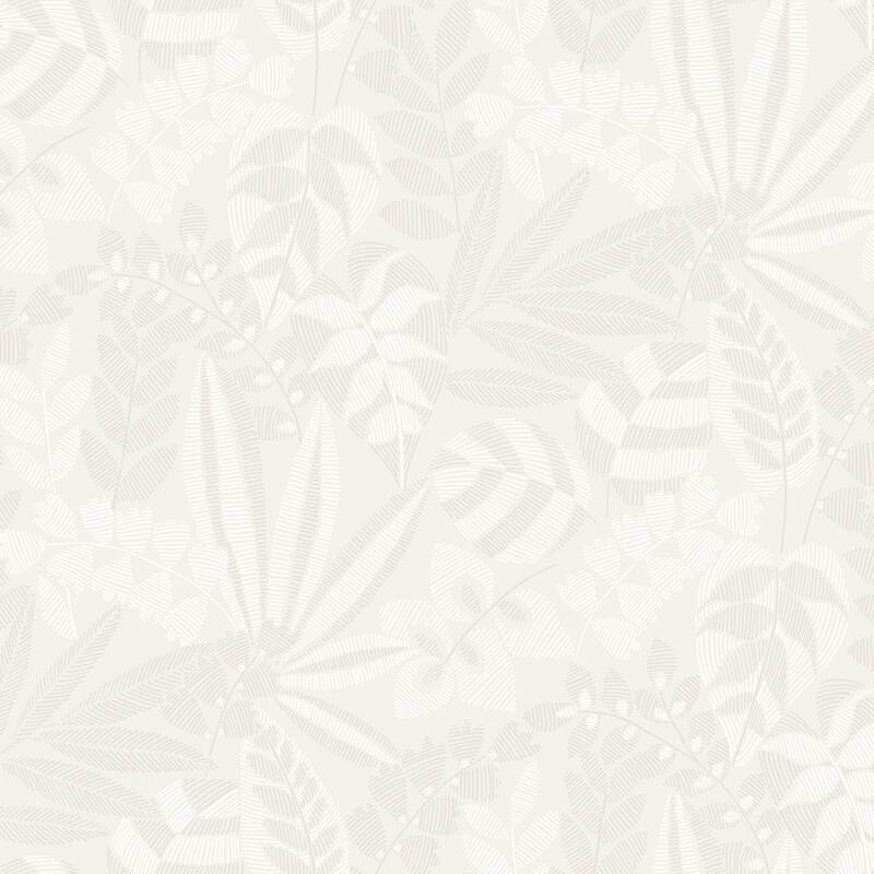 Seabrook Designs Boho Rhapsody Botanic Leaves Unpasted Wallpaper - 27 in. W x 27 ft. L - Grey Mist and Ivroy