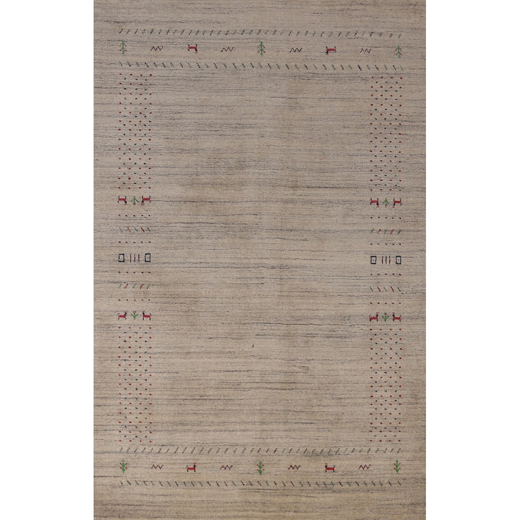 Hand Knotted Oriental 100% Wool Carpet Tribal Animal Pictorial Beige & Ivories Gabbeh Area Rug - 7' 9'' X 5' 1''