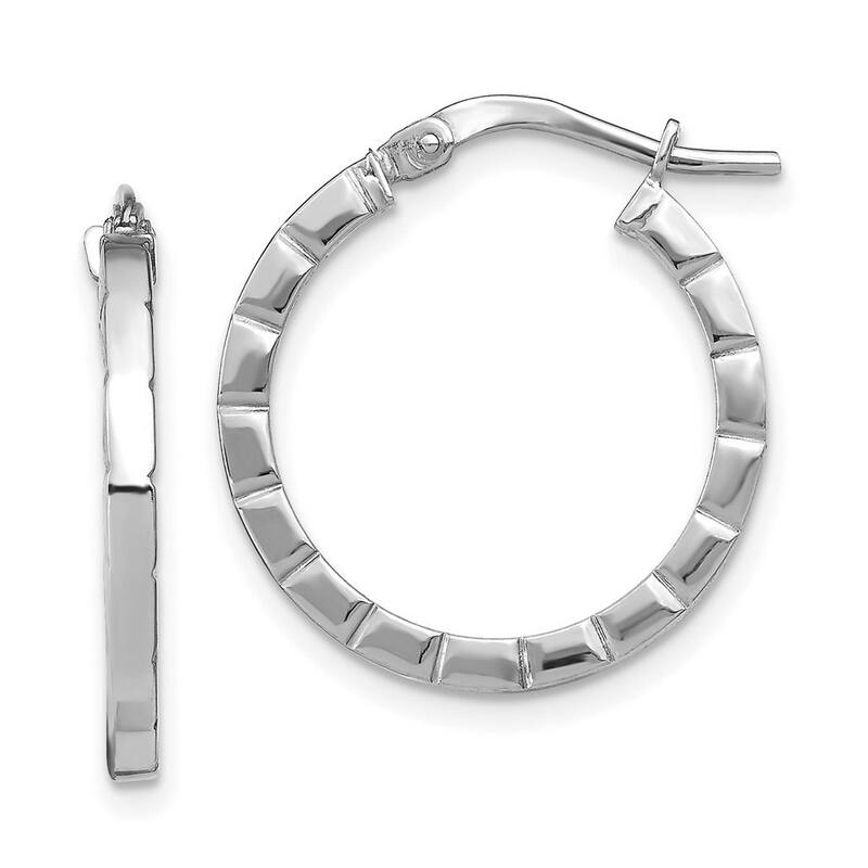 Curata 14k White Gold Small Striped Edge Hoop Earrings - 21x20.15mm