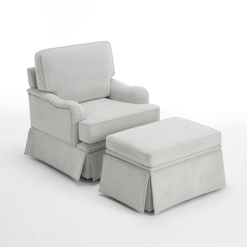 Modern Chenille Swivel Armchair and Storage Ottoman