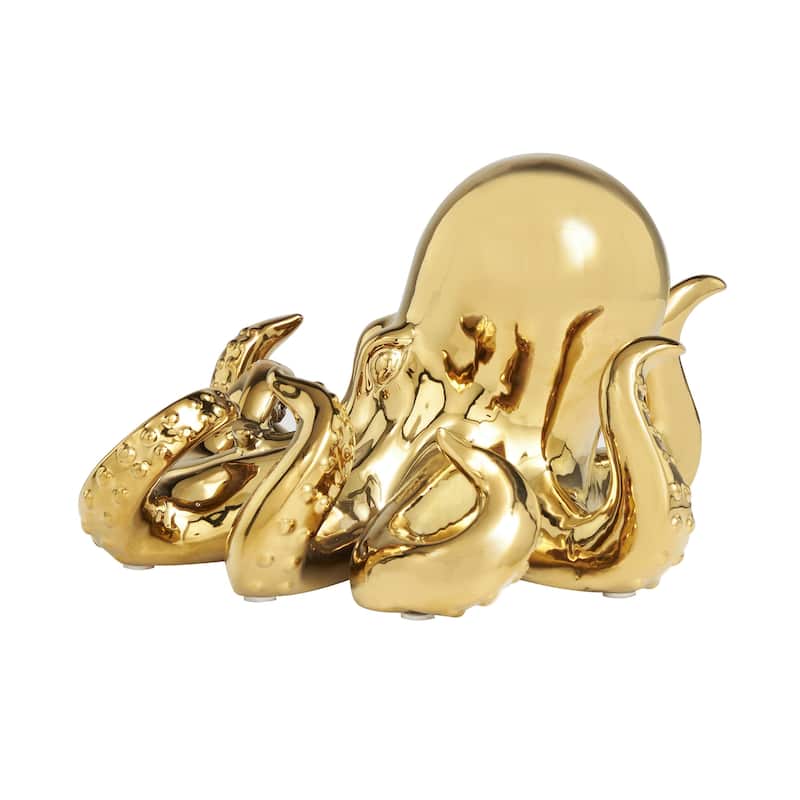 Gold Ceramic Octopus Decorative Sculpture with Textured Tentacles