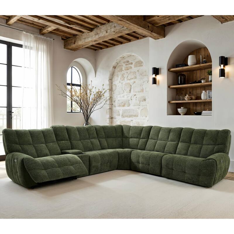 Furniture of America Aurei Modern Reclining Sectional with Console and USB Ports - Jade Green