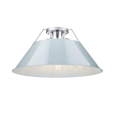 Orwell 3-Light Flush Mount in Chrome with Dusky Blue - Silver