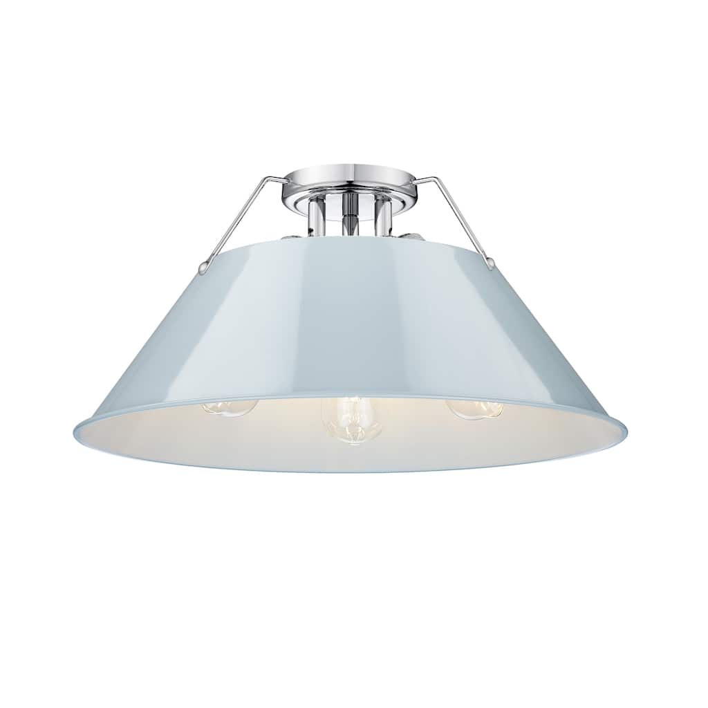 Orwell 3-Light Flush Mount in Chrome with Dusky Blue - Silver
