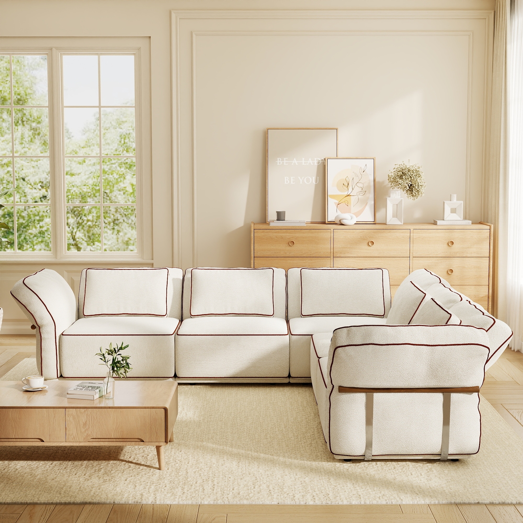 5 Piece L-Shaped Modern Upholstered Modular Sectional Sofa With Removable Cushions