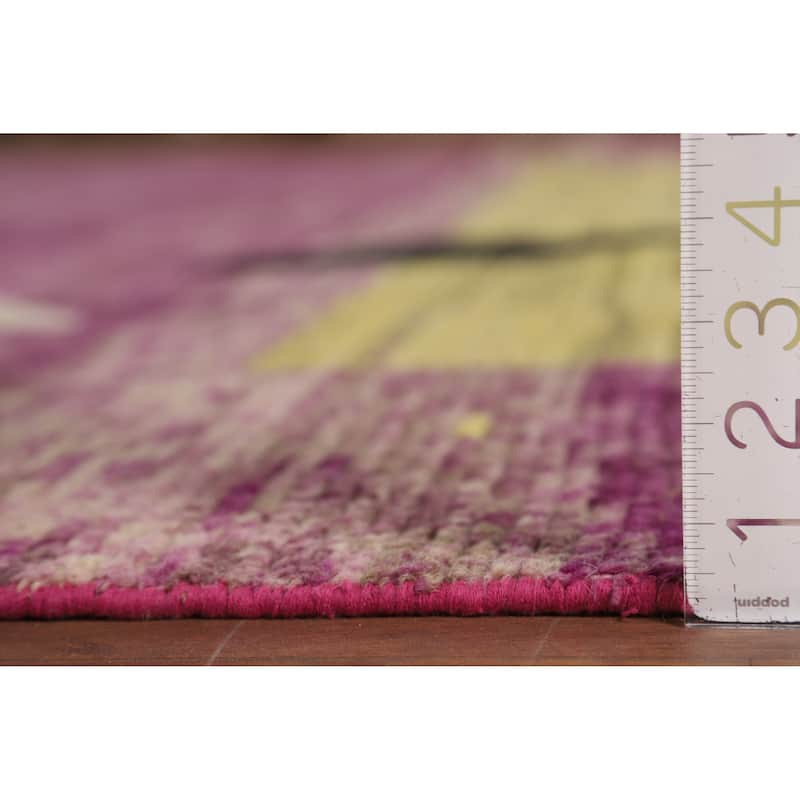 Purple Striped Moroccan Modern Area Rug Handmade Wool Carpet - 8'10" x 12'10"