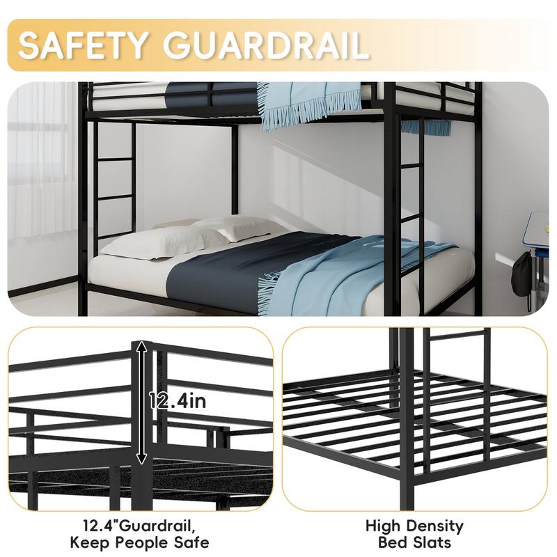 Multi -Functional Square Tube Iron Bunk Bed, Full - Size Upper & Full - Size Lower Bed, Robust Metal Frame Resists Wear