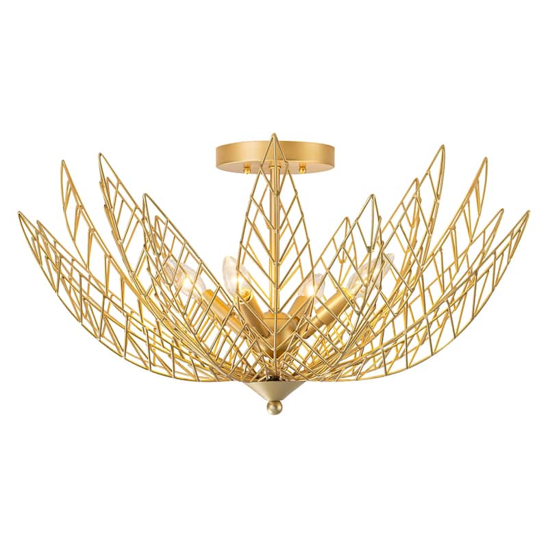 4 Lights Dual Semi-Flush Mount Ceiling Light Leaf Shaped Shades - Dia.26-in